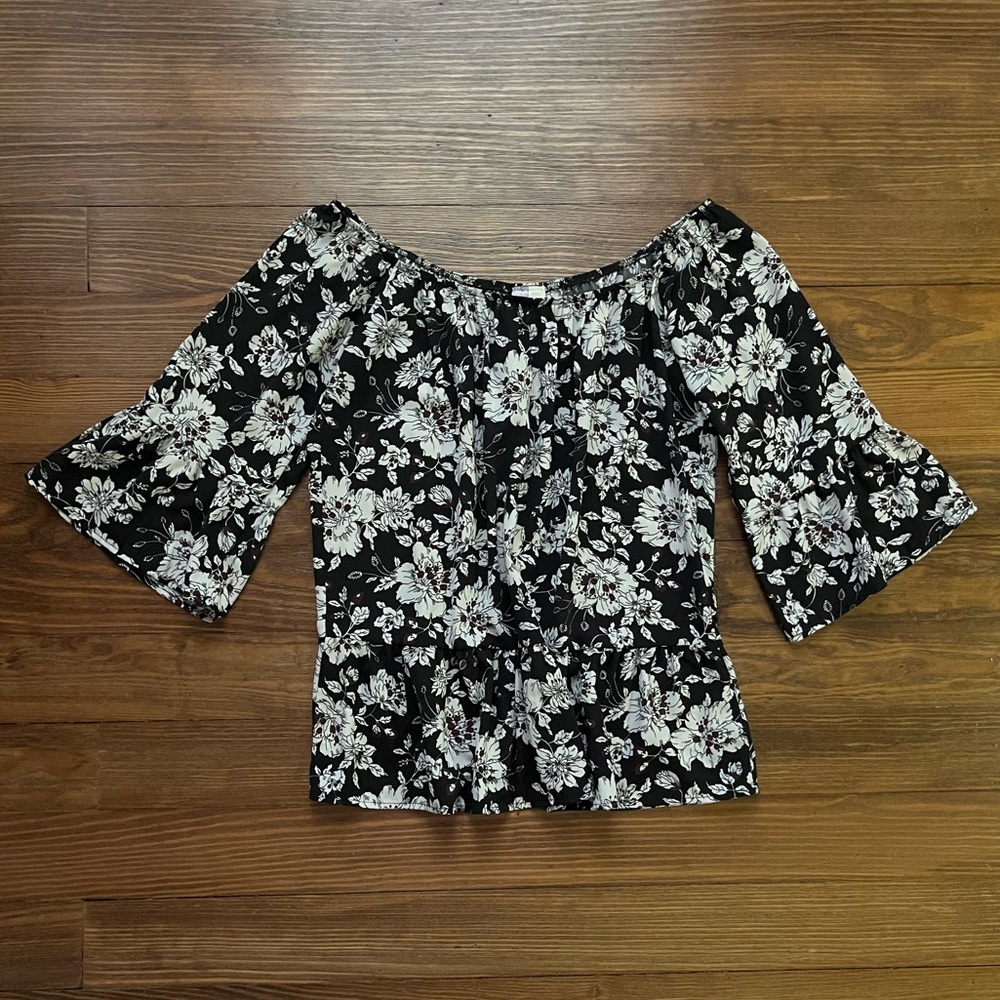 Floral Black and White Women's Top